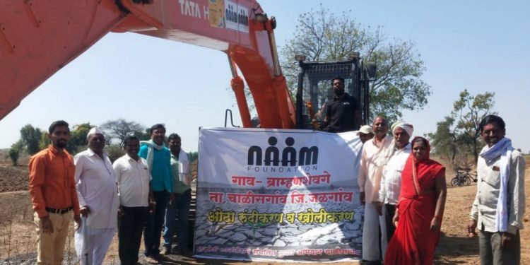 ब्राम्हणशेवगे येथे नाम फाउंडेशन व शिवनेरी फाऊंडेशन संचलित भुजल अभियाना अंतर्गत जलसंधारण कामांचा शुभारंभ