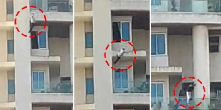 आगीपासून वाचण्यासाठी खिडकीबाहेर आला, पण हात सुटला ; थराराक घटना कॅमेऱ्यात कैद