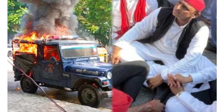 यूपीत हिंसाचार भडकला ; अखिलेश पोलिसांच्या ताब्यात