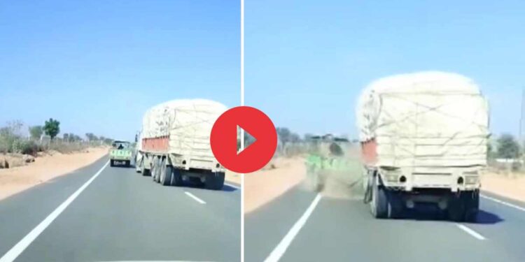 भरधाव ट्रकने ट्रॅक्टरला उडविले, भीषण अपघाताचा धक्कादायक व्हिडिओ समोर