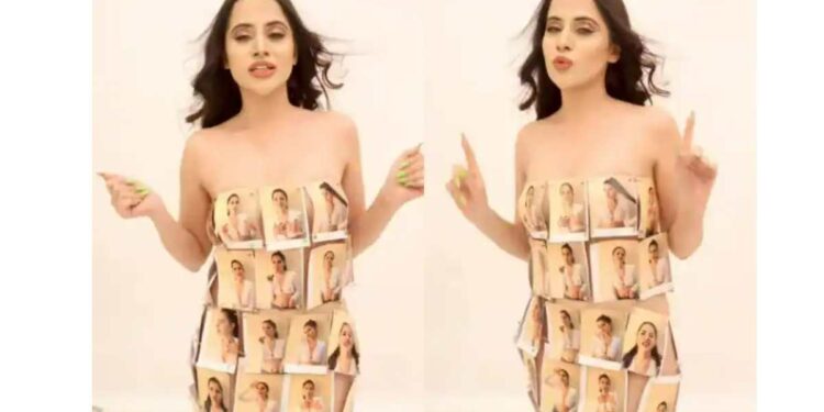 कपडे सोडून आता उर्फी जावेदने अंगावर चिकटवले फोटो, पहा व्हिडीओ