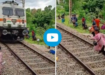 भरधाव ट्रेनसमोर ट्रॅक क्रॉस करायला गेली महिला अन्…; पहा धक्कादायक Video