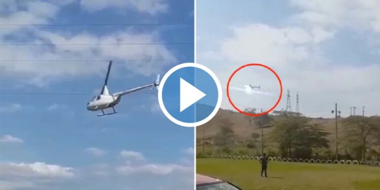 हेलीकॉप्टर अचानक विजेच्या तारेत अडकला अन्.. अपघाताचा भयानक Video समोर