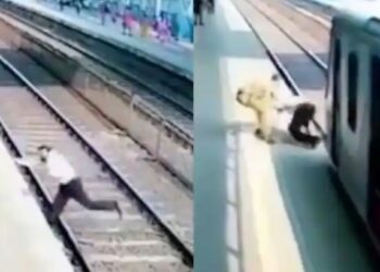 रेल्वे ट्रॅक ओलांडताना बुट निघाला.. तितक्यात लोकल आली, अन्.. पाहा थरार Video