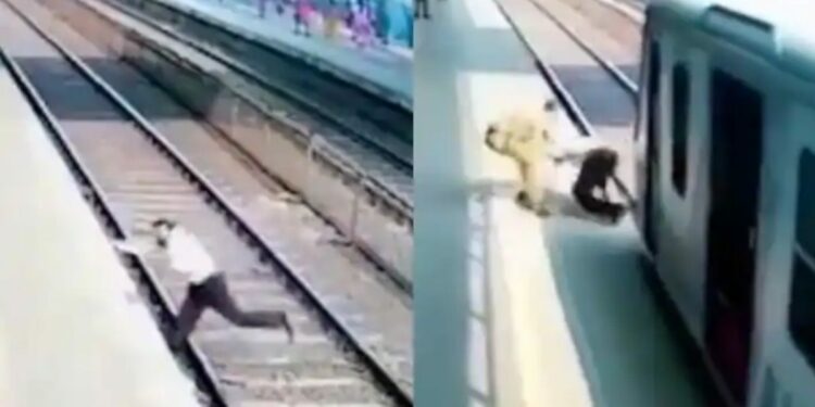 रेल्वे ट्रॅक ओलांडताना बुट निघाला.. तितक्यात लोकल आली, अन्.. पाहा थरार Video