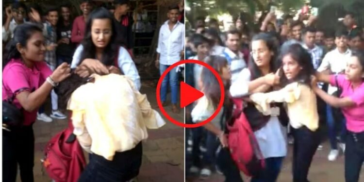 कॉलेजच्या आवारातच मुलींची ‘दंगल’ ; हाणामारीचा VIDEO व्हायरल..