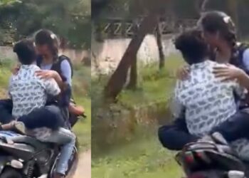 धावत्या दुचाकीवर प्रेयसी प्रियकराला मारली मिठी, अन्… Video व्हायरल