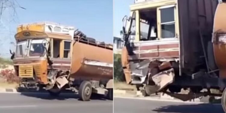 हे काय..! चक्क चाक नसलेला ट्रक धावतोय रस्त्यावर, व्हिडीओ पाहून तुम्हीही चक्रावून जाल