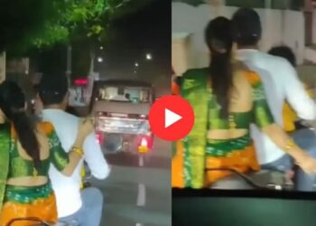 धावत्या दुचाकीवर चिमुकल्यासमोर बायकोचा असाही प्रताप ; VIDEO पाहून तुम्हीही संतापाल