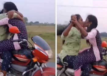 धावत्या बाईकवर दोन मुली लिप लॉक करताना दिसल्या, VIDEO पाहून लोकांचे उडाले होश