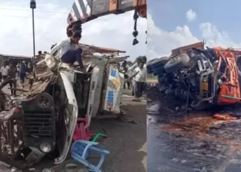 ट्रक,जीप आणि पिकअप वाहनाच्या धडकेत मोठा अपघात ; ३ महिला जागीच ठार तर २२ जण जखमी