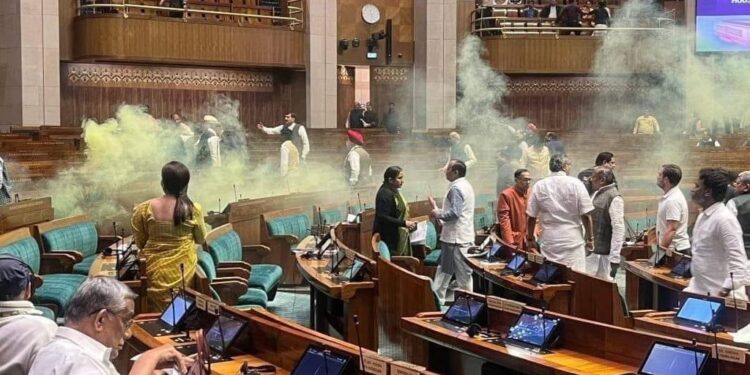 खळबळ ; संसदेच्या आत घुसून दोन तरुणांनी स्मोक क्रॅकर्स उडवले ; संसदेच्या सुरक्षा व्यवस्थेचे धिंडवडे