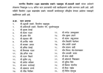 शिवसेना (उद्धव बाळासाहेब ठाकरे) पक्षाचे स्टार प्रचारक जाहीर ; संपूर्ण ४० नेत्यांची यादी वाचा