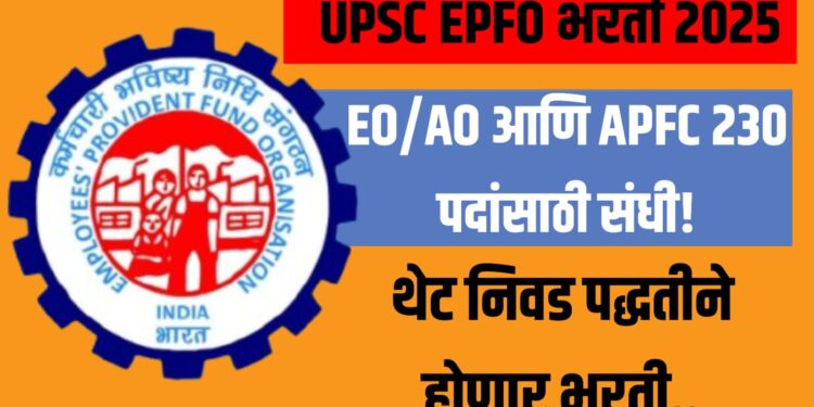UPSC EPFO भरती 2025 : EO/AO आणि APFC 230 पदांसाठी संधी! थेट निवड पद्धतीने होणार भरती..