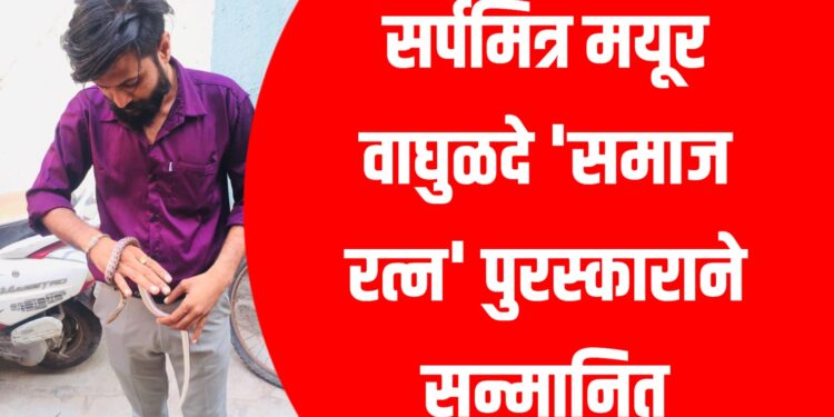 सर्पमित्र मयूर वाघुळदे यांना 'समाज रत्न' पुरस्काराने सन्मानित