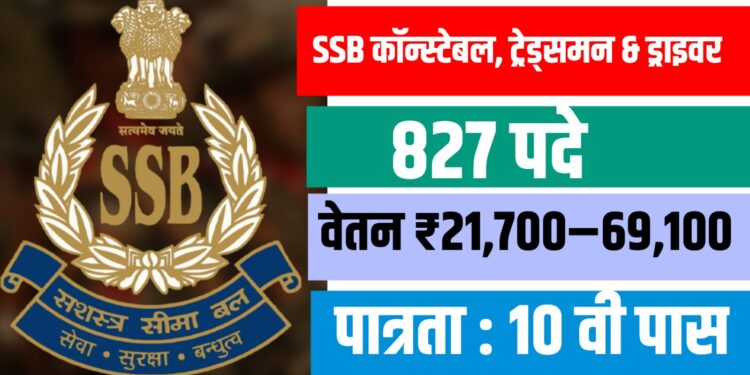 SSB कॉन्स्टेबल, ट्रेड्समन & ड्राइवर 827 पदांसाठी लगेच करा अर्ज