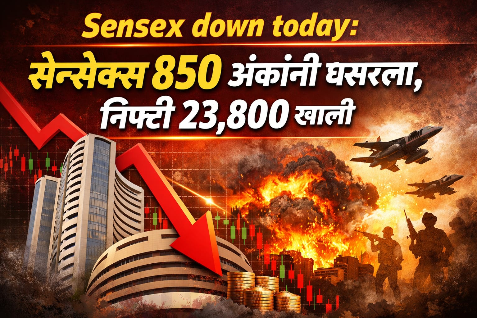 Sensex down today: सेन्सेक्स 850 अंकांनी घसरला, निफ्टी 23,800 खाली