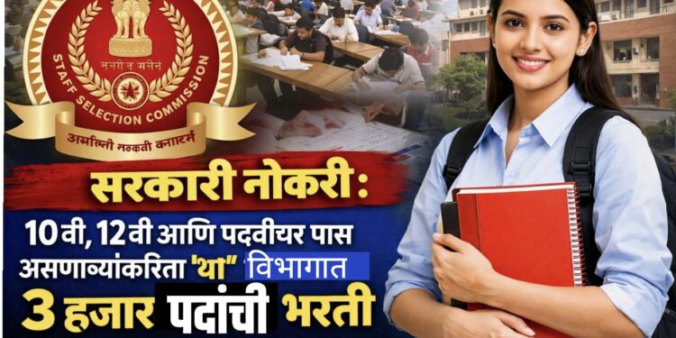 सरकारी नोकरी : 10वी, 12वी आणि पदवीधर पास असणाऱ्यांकारिता 'या' विभागात 3 हजार पदांची भरती